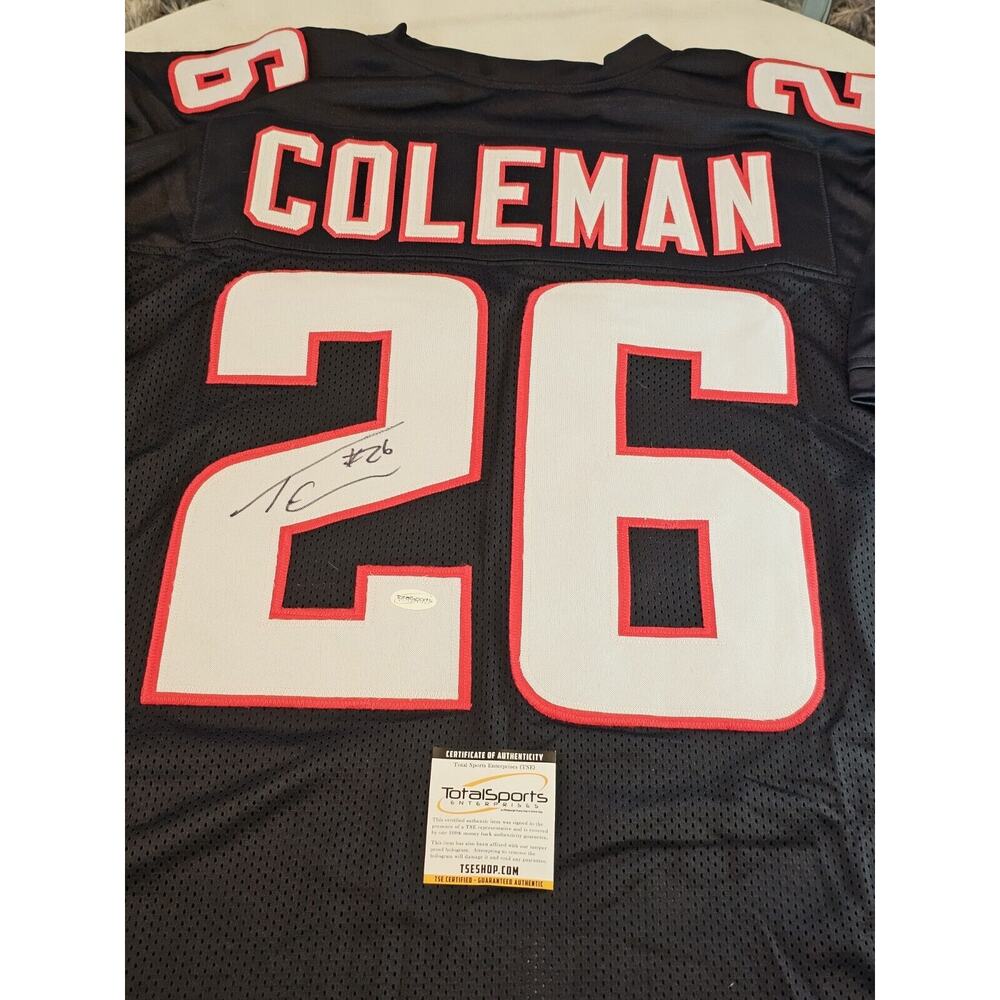 Tevin Coleman Autographed/Signed Jersey Black Custom Jersey